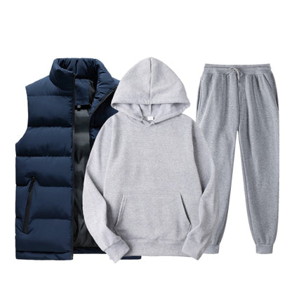 Men Vest + Hoodies + Pants 3 Piece Tracksuit Set