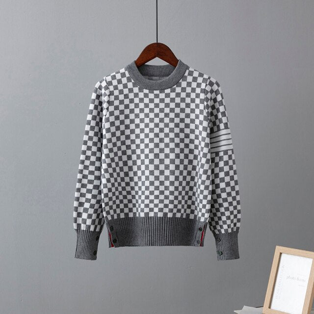 Plaid Women Pullovers And Sweaters O Neck